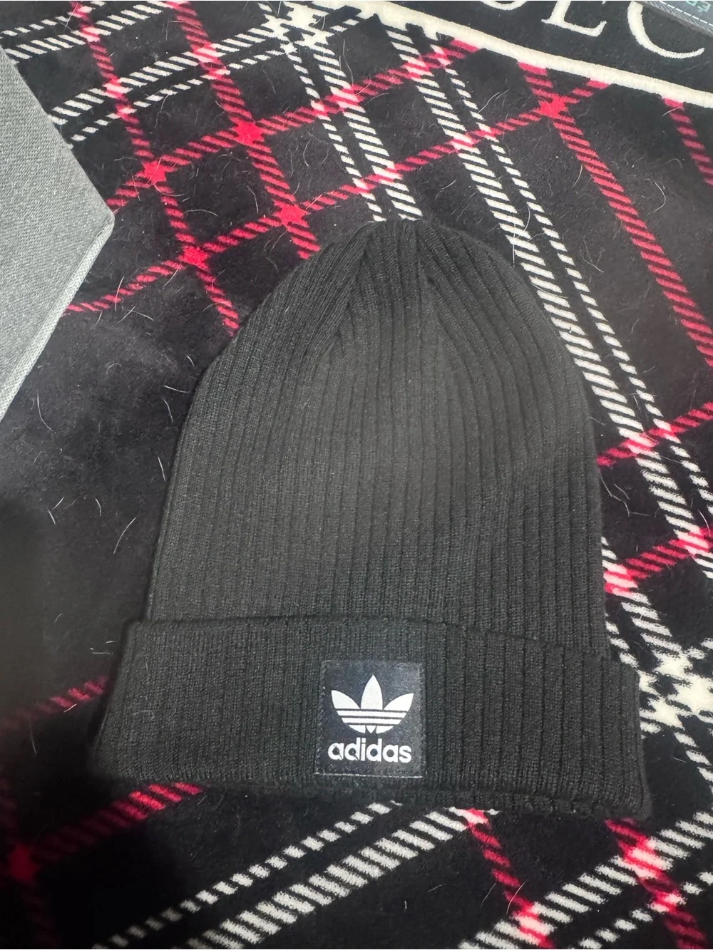 adidas Black Ribbed Cuffed Beanie with Trefoil Logo